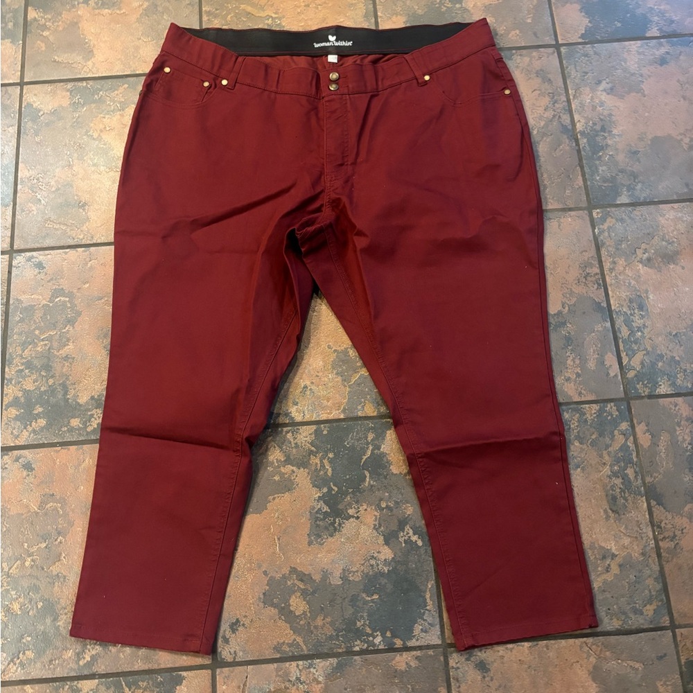 🌸Woman Within Deep Red Pants with Metallic Details